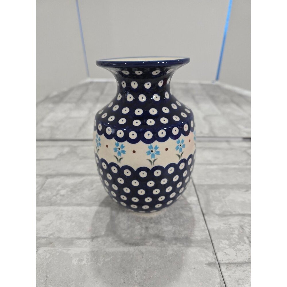 Boleslawiec Handmade Blue Eyed Peacock Pitcher Vase‎ 7" Floral Cobalt